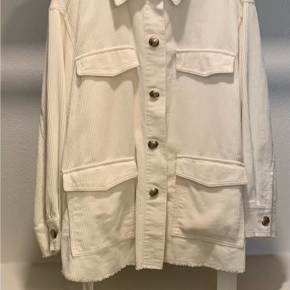 Zara Women's White Corduroy Shirt Jacket
